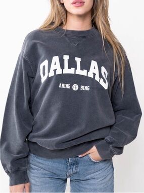 Anine Bing Ramona Sweatshirt University of Dallas in Washed Black NWT